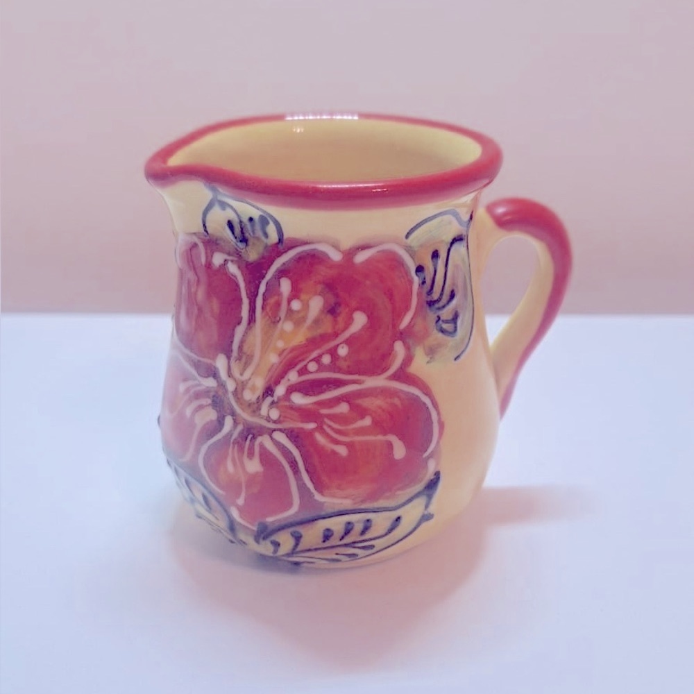 Floral Ceramic Mini Creamer Jug with Red Accents